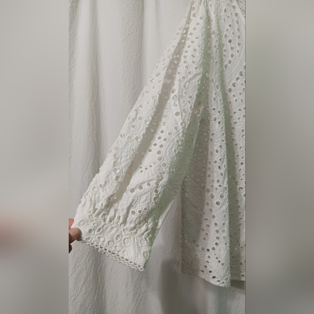 Chicos  Eyelet Tunic Top  White Tassled Cotton Cottagecore Boho Coastal SZ 16/18 - Picture 3 of 10